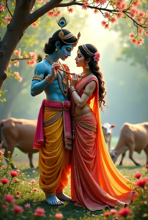 Krishna Radha ke saath bansoori bajate hua a beautiful images 