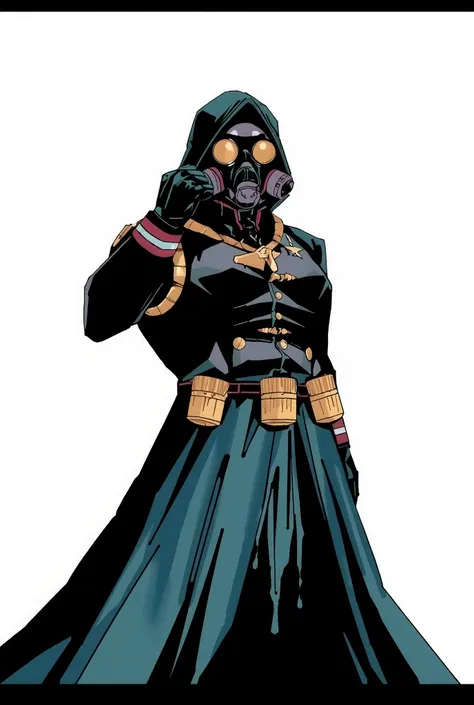 appearance:

 He wears a black uniform of a Nazi general ,  with modified symbols that seem to twist and change when looked at them for too long.

 He wears an old gas mask ,  with rusty filters and hoses that seem to breathe on their own .

His cape is to...