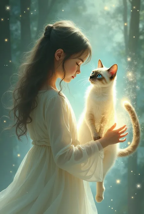 Siamese cat and a girl in the form of a spirit...