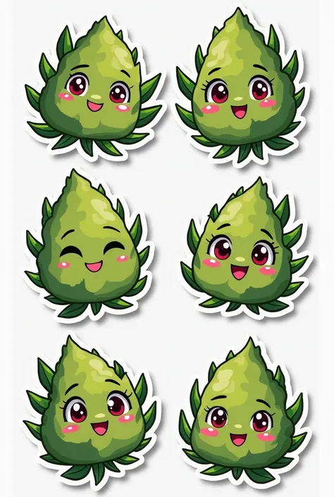 Cute marijuana bud stickers with cartoon faces