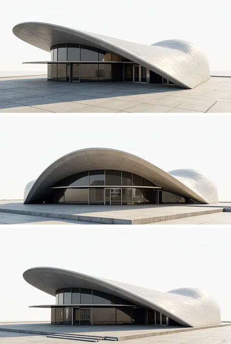 Metal Material Concrete Material Slanted Curve Slightly Sloped Roof Building Lines 3 Building Examples
