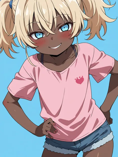 score_9, score_8_up, score_7_up, source_anime, masterpiece, best quality, anime screencap,source_anime, anatomically correct,good hands, (front view), 1girl,(too dark brown skin),blonde hair,messy hair, twintails,pale skin,blue eyes,loli,mesugaki,
contrapp...