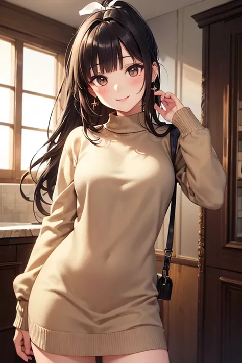 Takane Manaka, shiny brown long hair, ponytail with white ribbon, beautiful brown eyes, smiling face, sparkling pupils, (fine grain), highly detailed eyes, highly detailed face, highly detailed eyes,, (masterpiece:1.2, best quality), 1 girl, cowboy shot,, ...