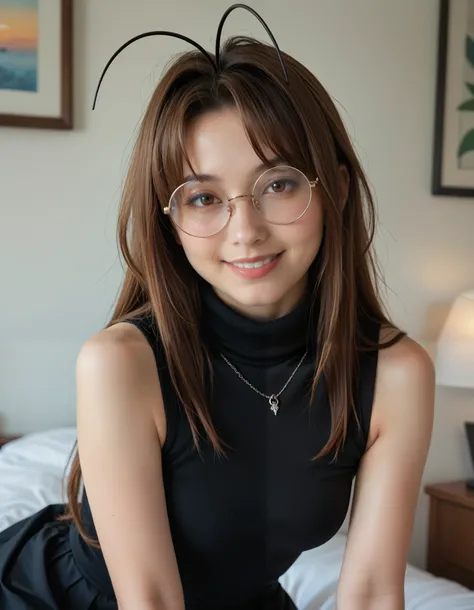 narunarusegawa, naru narusegawa, long hair, brown hair, antenna hair, realistic antenna hair, brown eyes, amazingly beautiful face, realistic japanese female face, light cosmetics, detailed face,
gothic girl outfit, black stockings, black skirt, sleeveless...