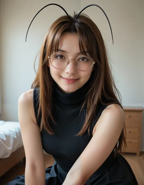 narunarusegawa, naru narusegawa, long hair, brown hair, antenna hair, realistic antenna hair, brown eyes, amazingly beautiful face, realistic japanese female face, light cosmetics, detailed face,
gothic girl outfit, black stockings, black skirt, sleeveless...