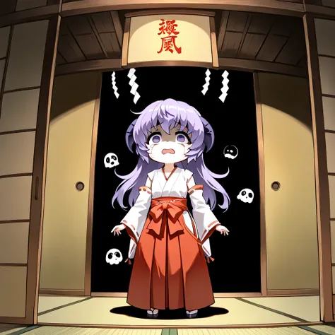 score_9, score_8_ up  , score_7_ up  BREAK source_anime, rating_ explicit, best quality , Masterpiece, No posts BREAK 
 1girl , Alone, 
hanyuu,  1girl , Alone, purple eyes, horns, long hair, purple hair, japanese clothes,  miko, detached sleeves, hakama, h...