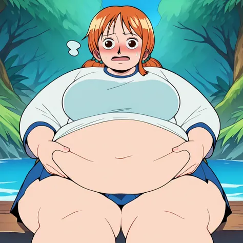  score _9,  score _8_arriba,  score _7_arriba,   source  _animated,  the best quality, clear face, water 7 Nami  ,  orange hair, orange eyes,  long hair,   big breasts,  Perfect body,  looking at the spectator, embarrassed penis  cute  confused, , watery e...