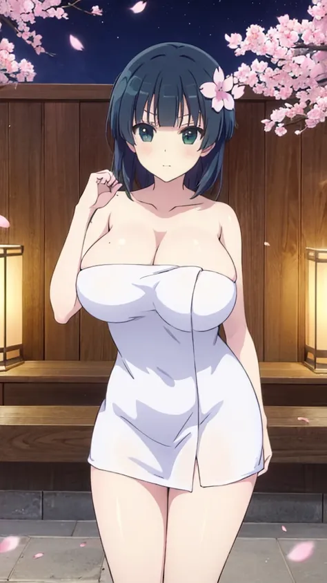  Senran Kagura、 cherry blossoms at night、 super huge boobs、 bath towel、 dressing room