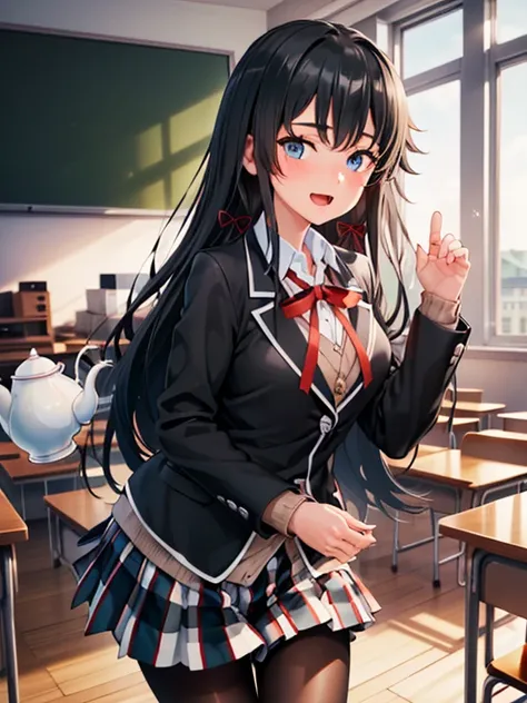 ((hdr, highest resolution, best quality, beautiful, raw image)),((daytime, classroom)), (((1 young boys,  ))), ((1girl)), (black long hair, , blue eyes) , (blushing:1.0), ((( smile, ))), (( open mouth, )), (half closed eyes:0.4), (slender), ((large breasts...