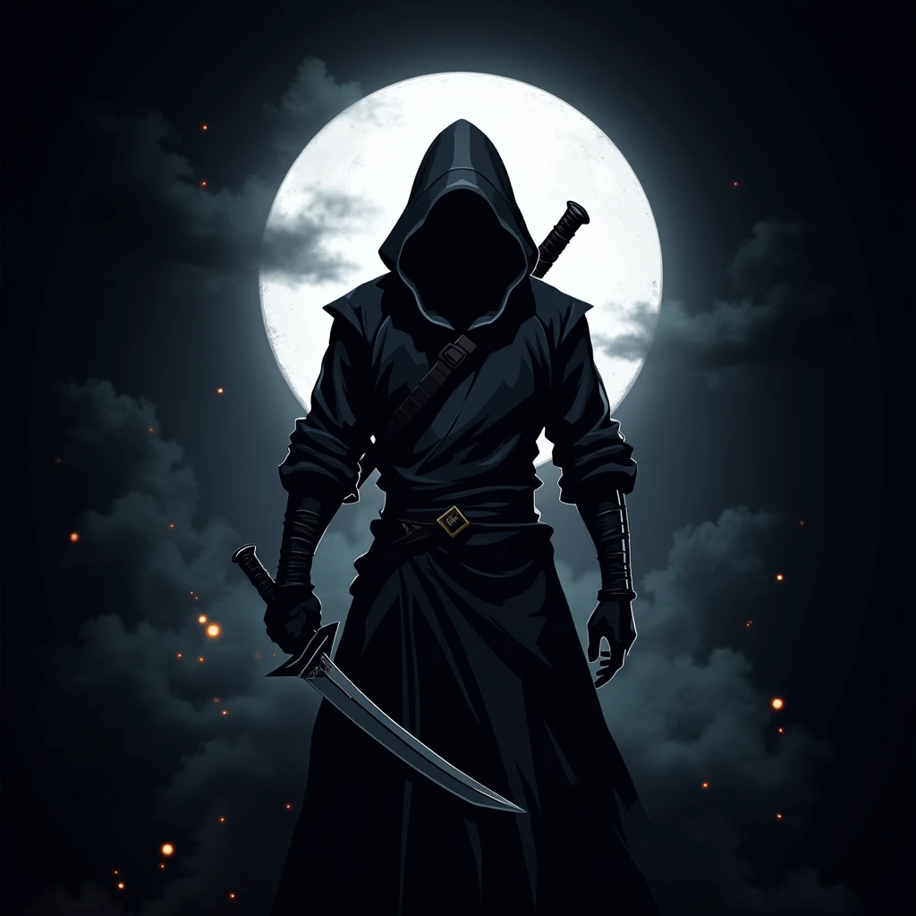 Create an e-sports logo with a ninja assassin with a black background and a full moon in the background , with the name USZ in white