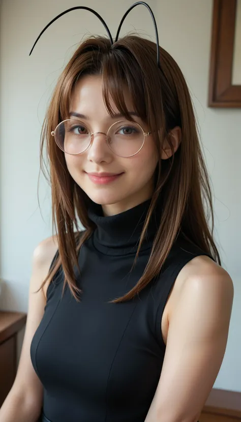 narunarusegawa, naru narusegawa, long hair, brown hair, antenna hair, realistic antenna hair, brown eyes, amazingly beautiful face, realistic japanese female face, light cosmetics, detailed face,
gothic girl outfit, black stockings, black skirt, sleeveless...