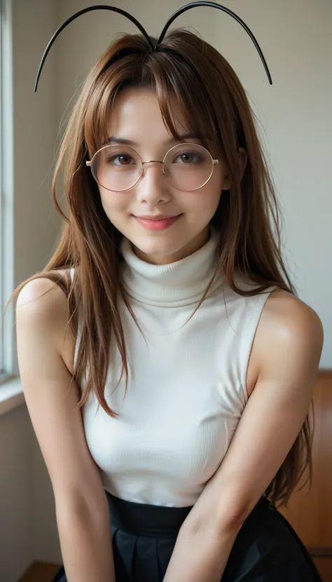 narunarusegawa, naru narusegawa, long hair, brown hair, antenna hair, realistic antenna hair, brown eyes, amazingly beautiful face, realistic japanese female face, light cosmetics, detailed face,
gothic girl outfit, black stockings, black skirt, sleeveless...