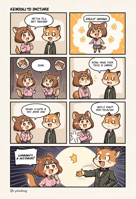 cover_page, highres, four-panel comics, four-frame cartoons, Yonkoma Manga, speech balloon, English text, Hand-drawn sound effects stickers used in comic, top quality, best quality, paid reward available, High-quality illustrations, unparalleled masterpiec...