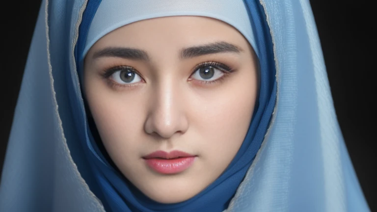 (best quality,4k,8k,highres,masterpiece:1.2),ultra-detailed, lips detailed, face bright, face glow,(realistic,photorealistic,photo-realistic:1.37),25years old woman, Pasmina hijab abaya,((long hijab)), blue hijab pasmina,asian korean cute woman, ((very cry...