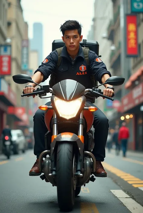 Delivery man on motorcycle " ALEX "