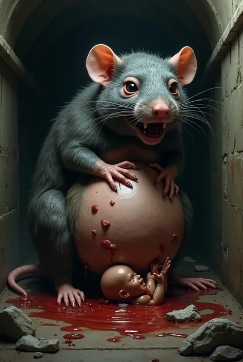 Rat pregnant with a human baby in the sewer 