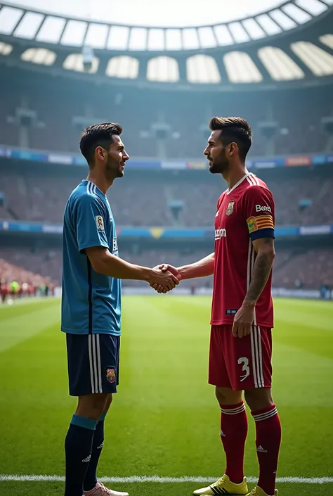 Ronaldo shakes hands with Messi and tells him that he is the best player in the world .