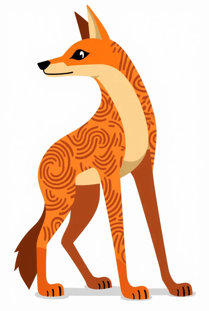 ¡. Here you have the description :

** Picture Description :**
- **animal:**  A full-bodied coyote ,  standing in a dynamic or alert pose .
- ** Main Colors:** café (for the base coat )  with vibrant orange details .
- **style:**  Inspired by geometric art...