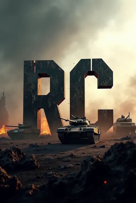 Create an image with the initials RC with the war video game theme 