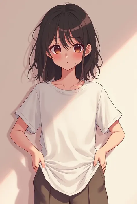 Webtoon style, girl taking of her tshirt