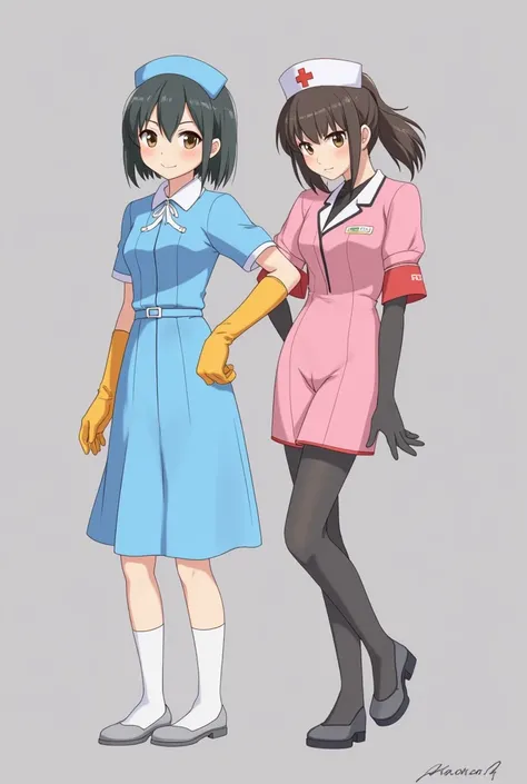 Women２ and everyone is a rubber nurse and rubber long gloves ＆ looks like stockings, but unlike Shinichi's 、Saki is a light blue nurse uniform with amber-colored gloves 、 Nami is a combination of pink nurse clothes and black gloves。 doesn't forget a white ...