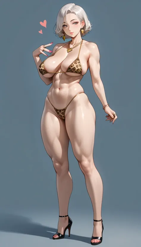  by Nomi,  by Nomi,  Beautiful Korean in Their 20s , Manicure、 (  huge boobs  :1.1),  super high heels, 8k, (  strong thighs  ), 1 person ( days:1.5), My heart is full , Overflowing Chest )  string bikini, leopard bikini , (  sagging chest:0.6),  ring earr...