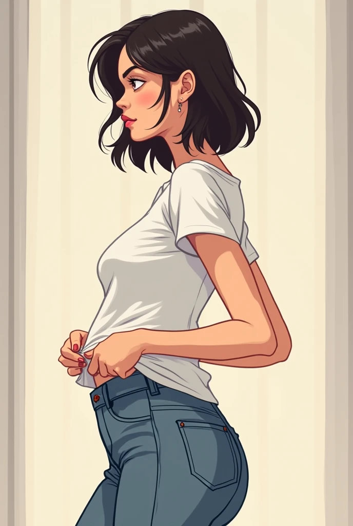 Webtoon style, girl back taking of her t-shirt 