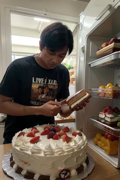 

 ---

One day ,  there was a guy named Dika who tried to diet .  He went to the market and bought vegetables ,  fruit ,  and healthy food .  got home ,  he felt really hungry ,  so he immediately opened the fridge... and found a legit layer cake that his...