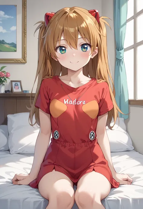 (( top quality)), (( Masterpiece)), (be familiar with),  perfect face ,  indoor, bedroom,  Watching Viewers,
One woman,  Soryu Asuka Langley,
開いた口,  with an ecstatic expression, blush, smile,
 small tits,  file, Young girl,  lori,  s,  girl,
 long hair,  t...