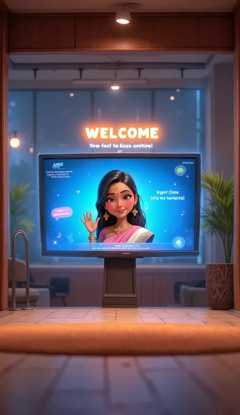 Visual: A sleek, modern front office screen with a glowing "Welcome" sign. The camera zooms in slowly.
Text on Screen: "Meet Anya – Your Virtual Assistant!"
Background Music: Soft, upbeat music plays in the background.
Scene 2: Animated Character Introd...