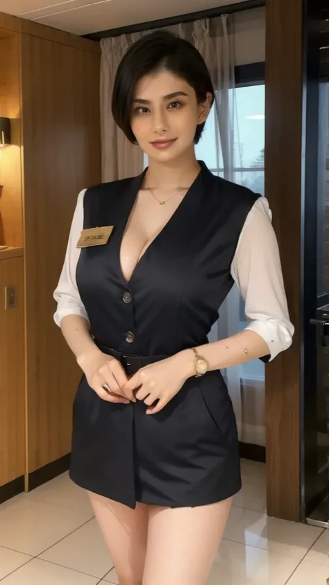 8K quality、   ultra-fine、  realistic、 top quality、  symmetrical eyes 、 One person、 black hair、 brown eyes、bob cut、big breasts、wide breasts、cleavage、huge breasts、gigantic breasts、Big Breasts 、long legs、wide hip、thick thighs 、wide waist、wide body、 L cup 、 sh...