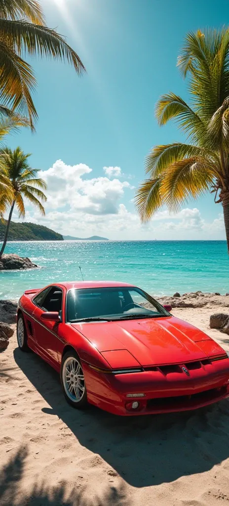  Pontiac Fiero, In the Caribbean , high resolution,  masterpiece,  Anatomically correct,  best quality,  high details,  high quality,  super detailed , UHD, 