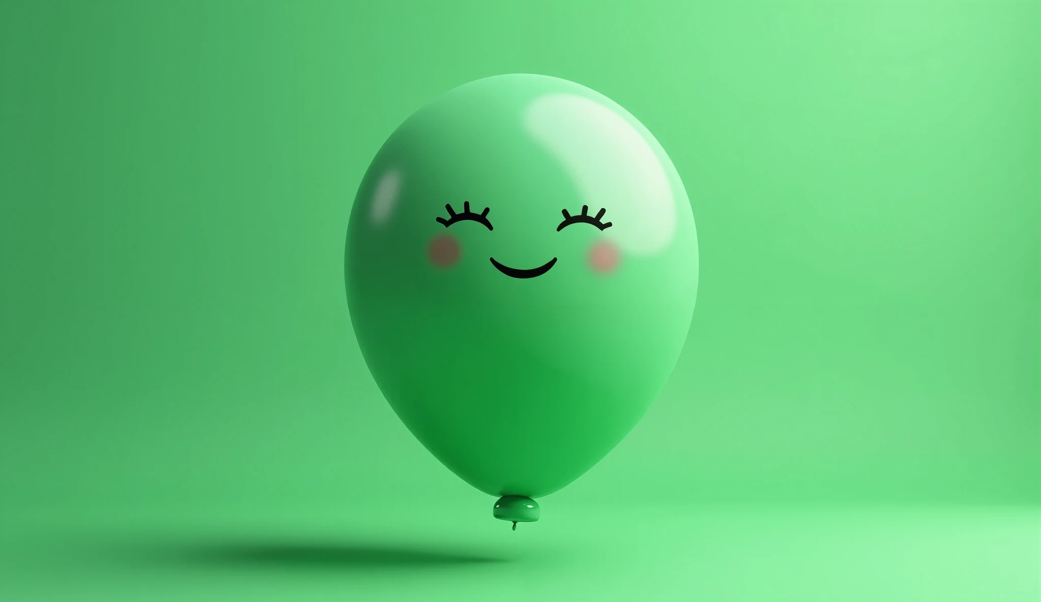 Green Balloon with drawn relaxing face on green  background