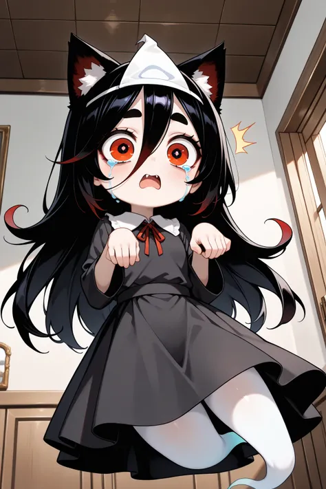 (masterpiece, best quality, amazing quality, very aesthetic, absurdres, ultra-detailed, newest, good anatomy, dark:1.4,  Midnight, cutie horror), (1ghost girl, ghost:1.3, transparent, Floating:1.5, fluffy long hair, big eyes, surprised, crying, thick eyebr...