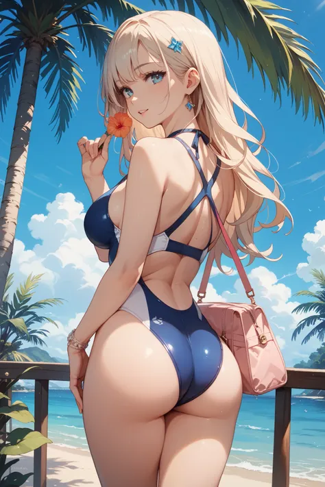 Beautiful swimsuit wearing a T-bag。 point your butt。Bare your butt even more。I want you to spread your butt with both hands