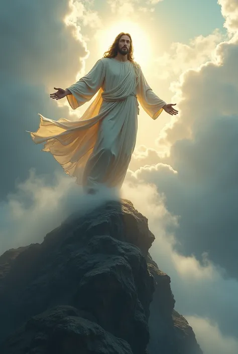 Hz. Jesus in the Windy Air ,  at the top of the mountain , draw from the back