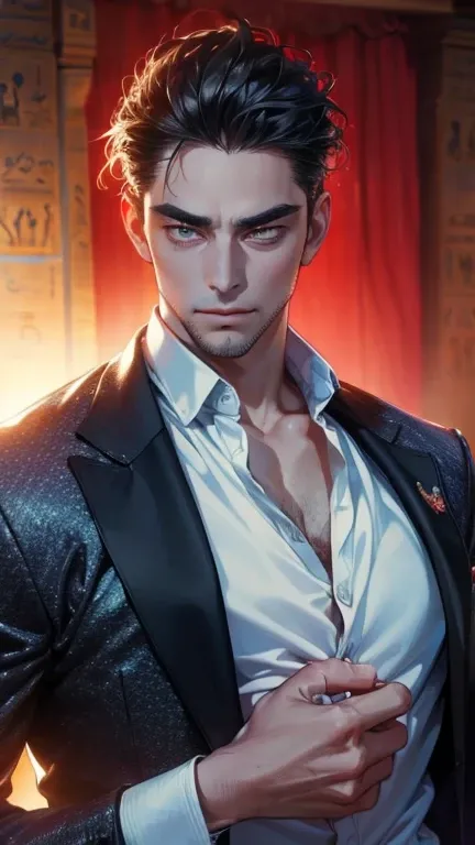 (       High Quality. ,4K,8k,       highres,       masterpiece :1.2),       ultra-detailed    ,(realistic,photorealistic,photo-realistic:1.37),36-year-old man,10-day beard,Beautiful anime,Portraits,strong,Masculine,   with dark gray hair  ,sharp jaw,      ...