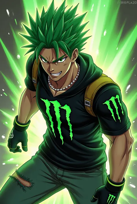 Monster Energy male anime mascot,  play green