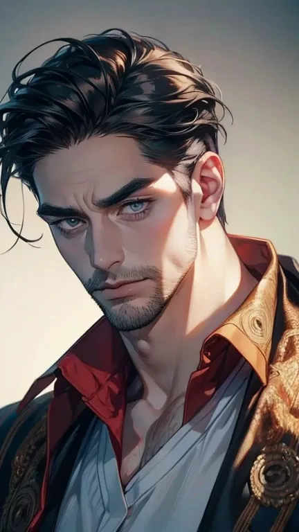 (       ,4K,8k,           highres,           masterpiece :1.2),           ultra-detailed    ,(realistic,photorealistic,photo-realistic:1.37),36-year-old man,3 day beard,Beautiful anime,Portraits,strong,Masculine,            with black hair  ,sharp jaw,    ...