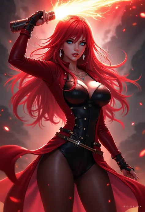  Rias Gremory (high school dxd), 1 girl, Alone ,  masterpiece,  High resolution,  Anatomically correct ,  the best quality,  buttocks,  Textured leather,  long hair,  red hair,  messy hair , blue eyes,   big breasts,  Diamond-Shaped Earrings, Vein of anger...