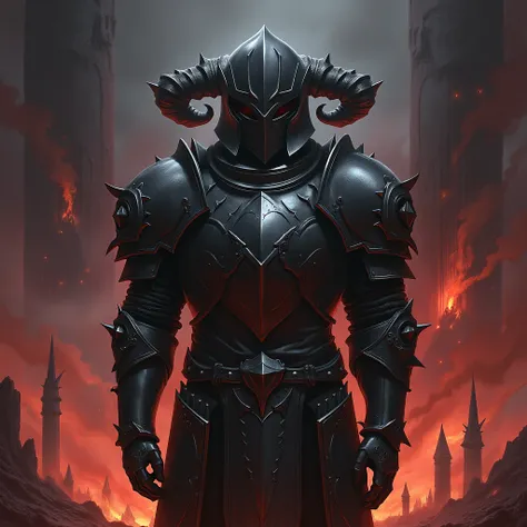 Black knight in hellish landscape, dark fantasy