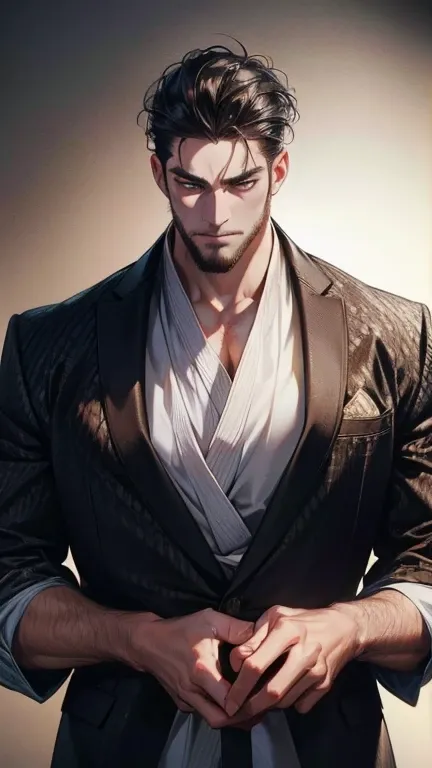 (       ,4K,8k,           highres,           masterpiece :1.2),           ultra-detailed    ,(realistic,photorealistic,photo-realistic:1.37),36-year-old man,3 day beard,Beautiful anime,Portraits,strong,Masculine,            with black hair  ,sharp jaw,    ...