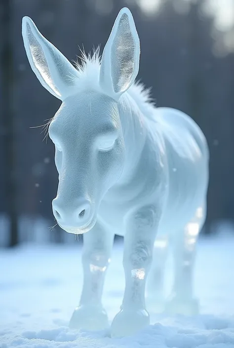 Sad donkey made with ice