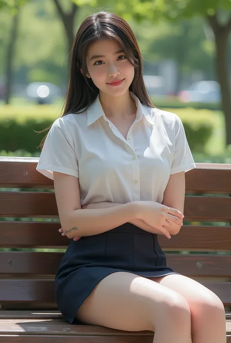 (  photorealism:1.2), A笑顔が  beautiful Japanese model in her twenties trying to suppress the embarrassing urge to fart、  hairstyle:     straight long hair on both sides  、39;  thick legs, Female bank employee &#39;uniform, 39;Office worker businesuniform、Pa...