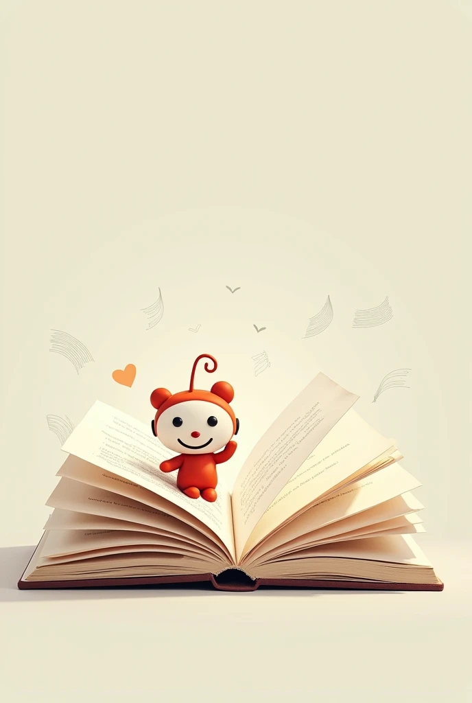 A simple open book with pages turning, symbolizing storytelling.

Could include a small Reddit alien (Snoo) reading the book.