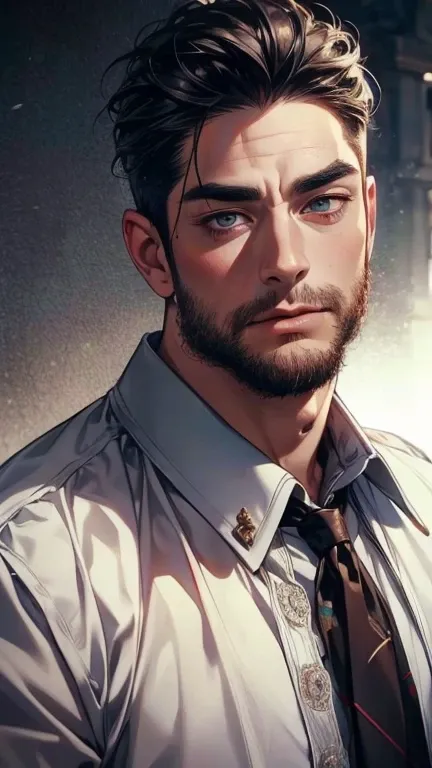 (       ,4K,8k,           highres,           masterpiece :1.2),           ultra-detailed    ,(realistic,photorealistic,photo-realistic:1.37),36-year-old man,3 day beard,Beautiful anime,Portraits,strong,Masculine,            with black hair  ,sharp jaw,    ...