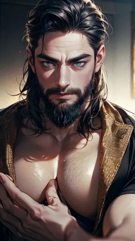 (       ,4K,8k,           highres,           masterpiece :1.2),           ultra-detailed    ,(realistic,photorealistic,photo-realistic:1.37),36-year-old man,3 day beard,Beautiful anime,Portraits,strong,Masculine,            with black hair  ,sharp jaw,    ...