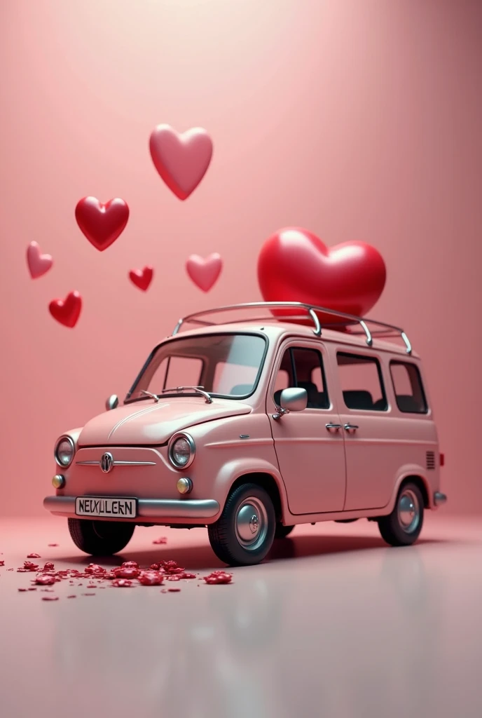 Real car or van, With hearts for the Day of Love and Friendship,  That looks real, in high quality.  Alluding to the care and maintenance of vehicles, It's for a post on IG