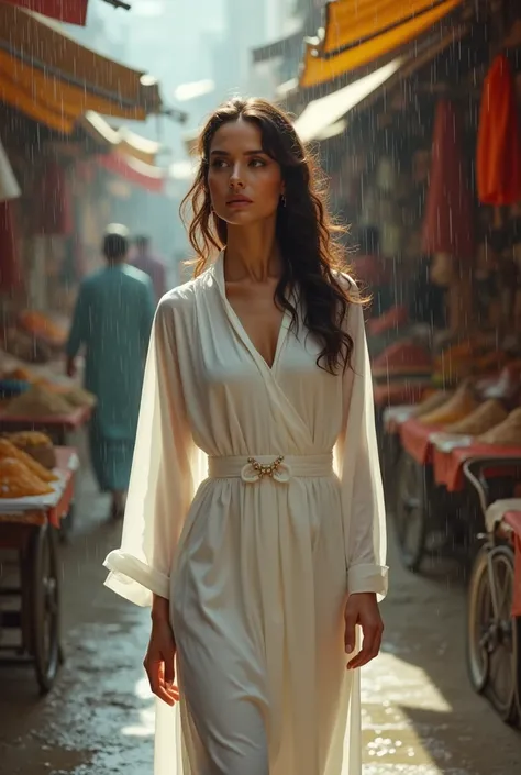 Megan fox in white kameez in rain in bazaar of lahore