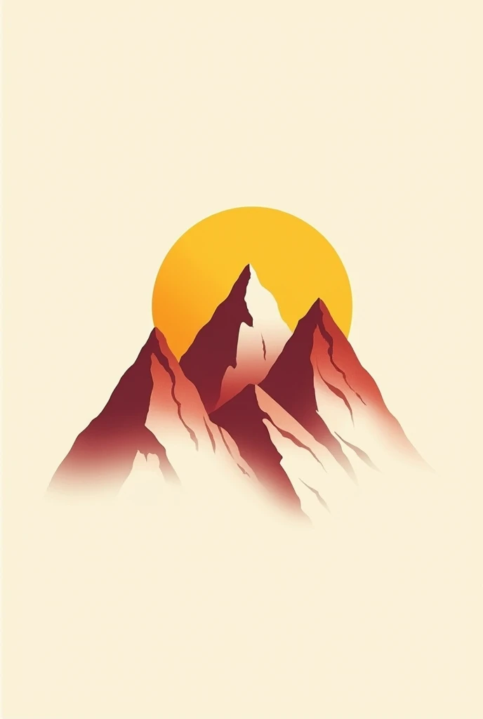 Three minimalist mountains, one large, one medium and the other small, with only two colors yellow and red, which is in minimalist 2D for a tatto logo, a tribal style, where the snow is separated by yellow color and the earth from the red that has no shado...